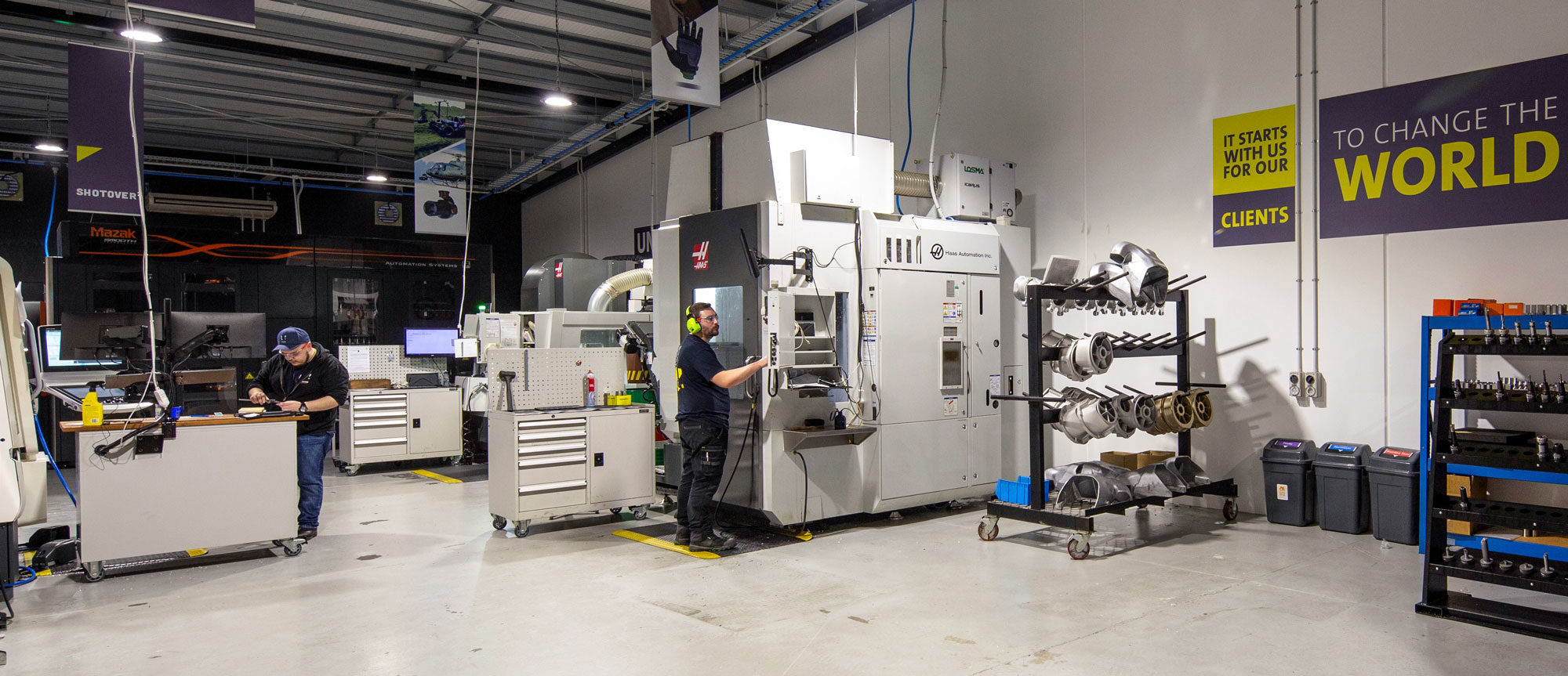 Precision machining workshop at United Machinists with CNC machines and production equipment